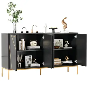 FLIEKS KOMODA TV skříň černá zlatý design 150cm