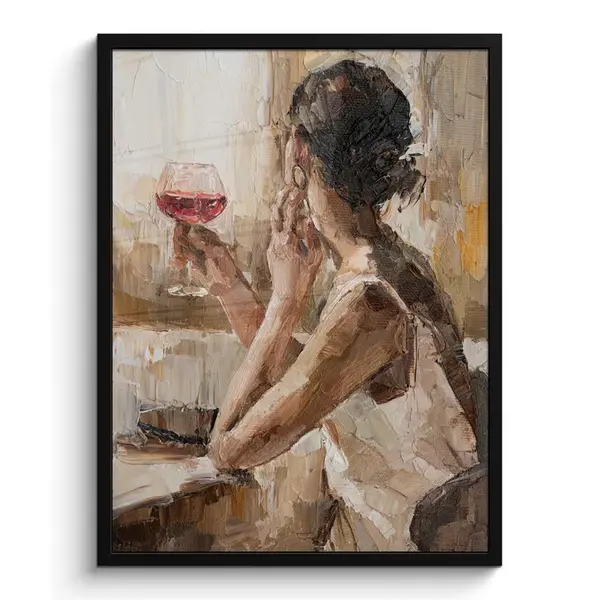 MuchoWow PLAKÁT V RÁMU Olejomalba - Žena - Víno 60x80 cm