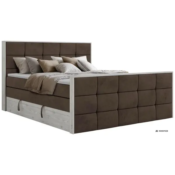 MKS POSTEL BOXSPRING ALNOR KING DUO 180/200 - Hnědá Samet - Topper T25 - H4