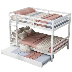 OKWISH PATROVÁ postel 140/200 cm bílá s výsuvnou postelí a pevnými schody