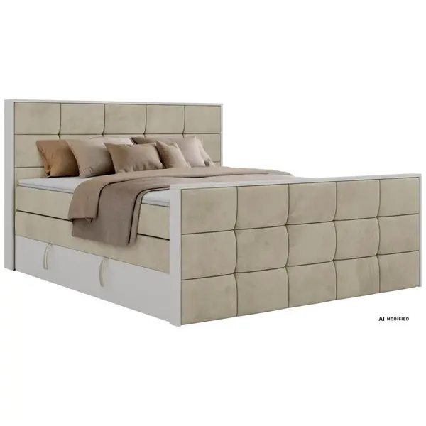 MKS POSTEL BOXSPRING ALVIT KING DUO 160/200 - Béžová Samet - Topper Visco - H3
