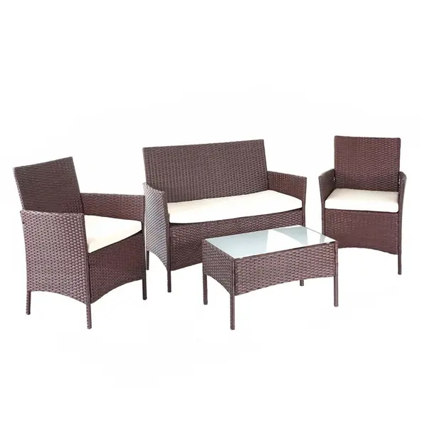 MCW POLY-RATTAN SADA Hnědá, krémově bílá