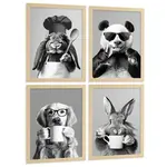 Nacnic PLAKAT Sada 4 Funny Animals byn A3 bez rámu