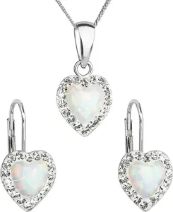 Evolution Group - Pavona Srdíčková souprava šperků s krystaly Preciosa 39161.1 & white s.opal (náušnice, řetízek, přívěsek)