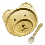 Martons Bambusový tanier s prísavkou a lyžičkou Macík, 22×17 cm, béžová