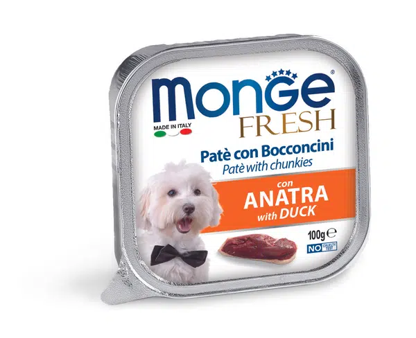 Monge Dog Fresh paté s kúskami mäsa - kačacie 100 g