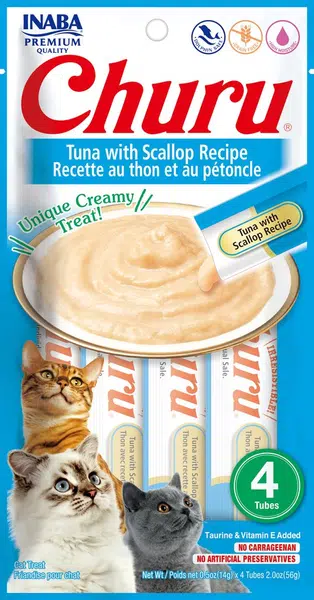 INABA Cat Churu Pyré - tuniak s hrebenatkou 4 x 14 g