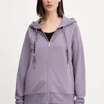Mikina Dkny dámská, béžová barva, s kapucí, hladká, DP5J9510