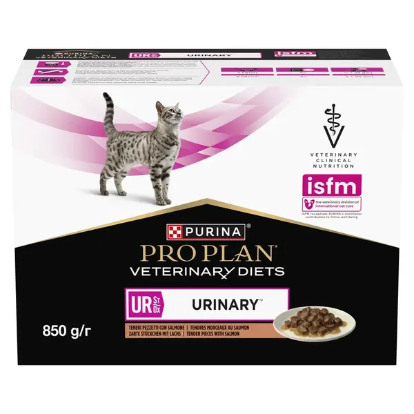 Purina Pro Plan Veterinary Diets Feline UR Urinary vlhké krmivo pre mačky s lososom 10 x 85 g