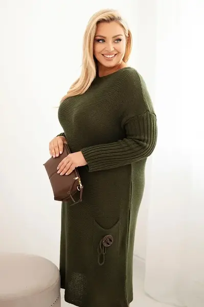 Kesi Włoski Sukňa svetrova dámska Plus Size s moherom oversize s vreckom khaki