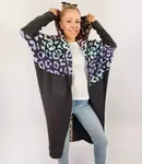 Pri Long cardigan colorful leopard sweater with wool
