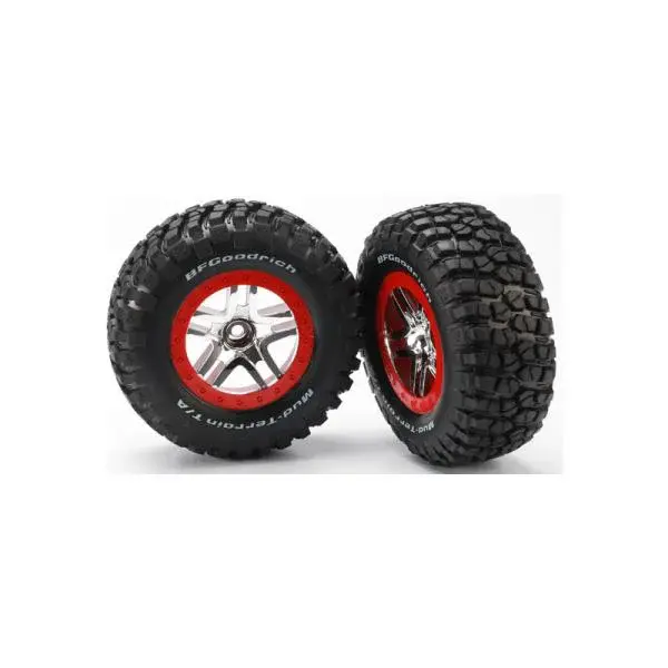 Traxxas kolo 2.2/3.0", disk SCT Split-Spoke stříbrný-červený, pneu KM2 (2) (2WD přední)