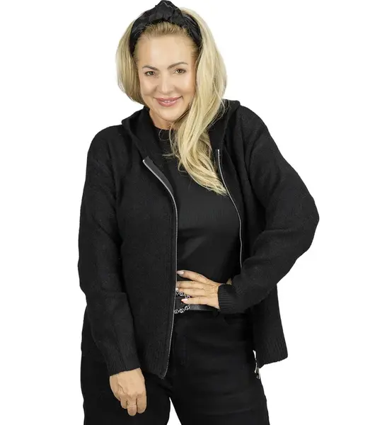 Pri Short unzipped hooded cardigan sweater with zipper NORA