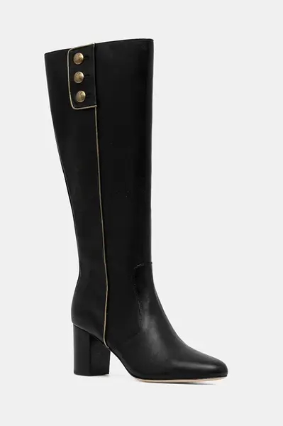 Kožené kozačky Lauren Ralph Lauren Kenndi Tl Hl dámské, černá barva, na podpatku, 802980067001