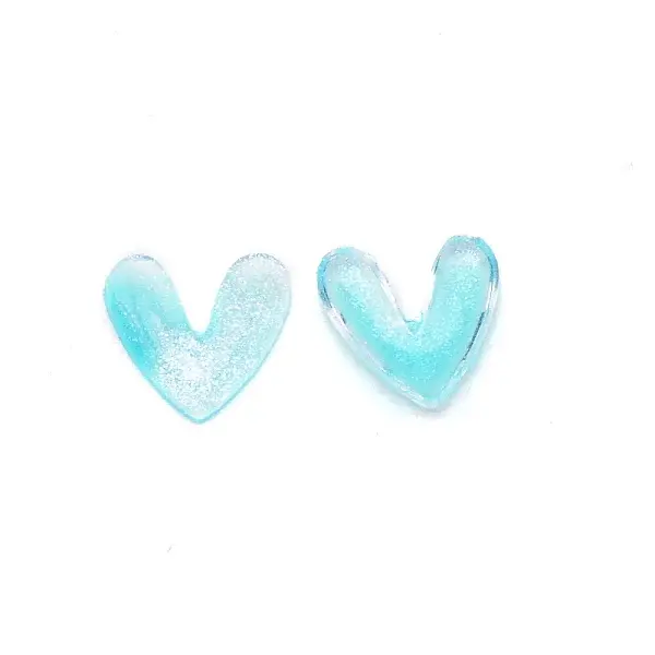 3D Heart with Glitter Powder Resin Cabochons