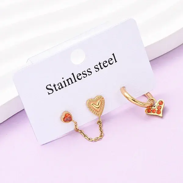 304 Stainless Steel Heart Stud Earring & Hoop Earring Sets