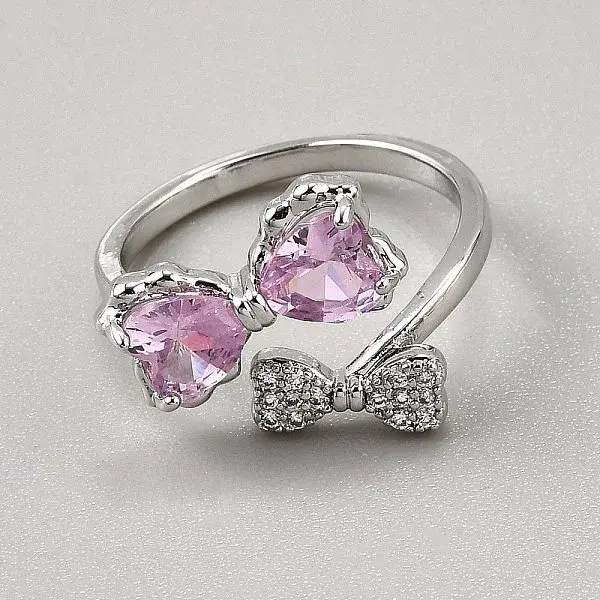 Brass Micro Pave Cubic Zirconia Cuff Rings for Women