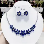 Flower Brass Micro Pave Cubic Zirconia Necklaces & Stud Earrings Sets