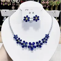 Flower Brass Micro Pave Cubic Zirconia Necklaces & Stud Earrings Sets