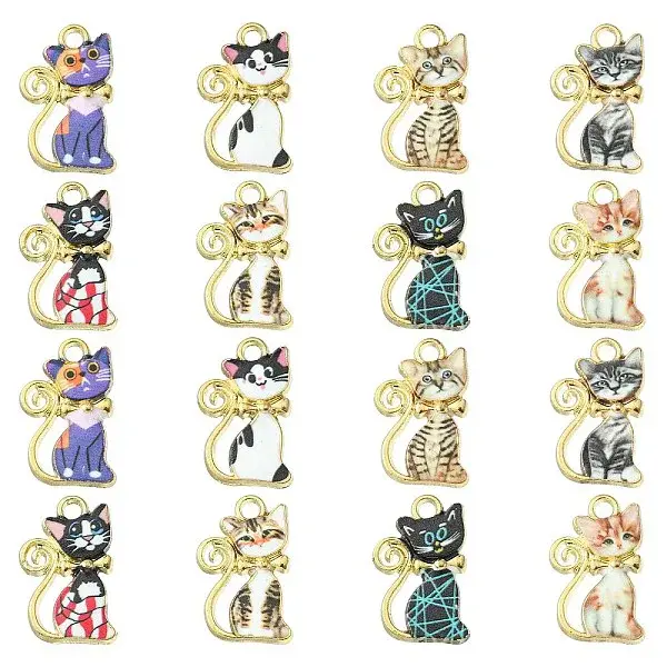 40Pcs 8 Colors Alloy Enamel Pendants