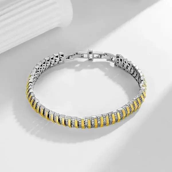 Brass Micro Pave Clear Cubic Zirconia Link Chains Bracelets