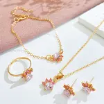 Cat Paw Print Alloy Pave Cubic Zirconia Pendant Necklaces & Stud Earring & Ring & Link Bracelets Sets for Women