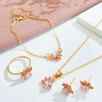 Cat Paw Print Alloy Pave Cubic Zirconia Pendant Necklaces & Stud Earring & Ring & Link Bracelets Sets for Women