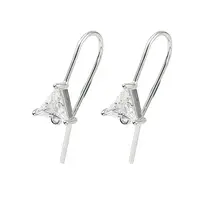 Brass Micro Pave Clear Cubic Zirconia Triangle Earring Hooks