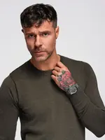 Ombre Men's BASIC viscose classic sweater with round neckline - olive melange