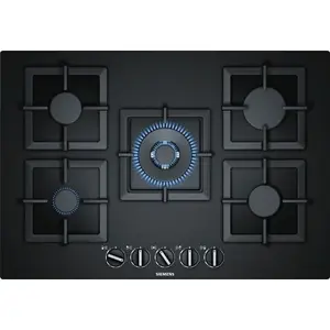 Siemens iQ500, Plynová varná doska, 75 cm, tvrdené sklo, Čierna, EP7A6QB20