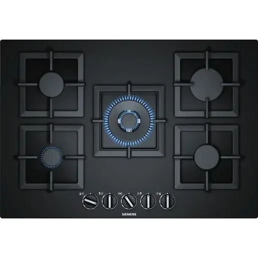 Siemens iQ500, Plynová varná doska, 75 cm, tvrdené sklo, Čierna, EP7A6QB20