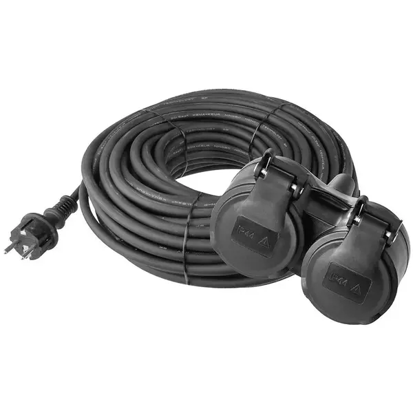 Venkovní prodlužovací kabel 15 m/2 zásuvky/černý/ 230 V/1,5 mm2