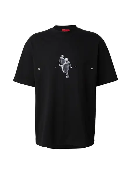 HUGO Tričko 'Dollo'  čierna / biela melírovaná