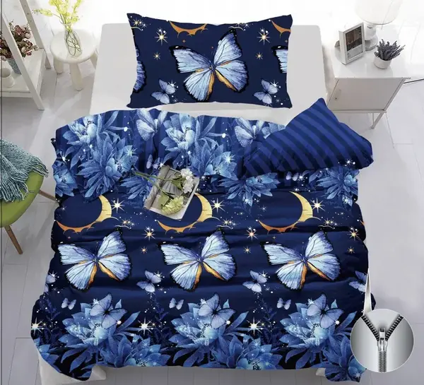 Bavlněné povlečení BUTTERFLY AND MOON tmavě modré Rozměr povlečení: 70 x 90 cm | 140 x 200 cm
