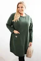 Kesi Włoski Dámské šaty Plus Size máslo s kapsou a rukávem 3/4 khaki