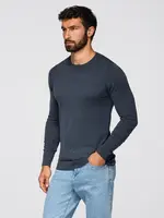 Ombre BASIC men's viscose classic sweater with round neckline - navy blue melange