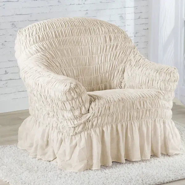 Napínací potahy s volánem FIORELA béžové křeslo (š. 60 - 110 cm)