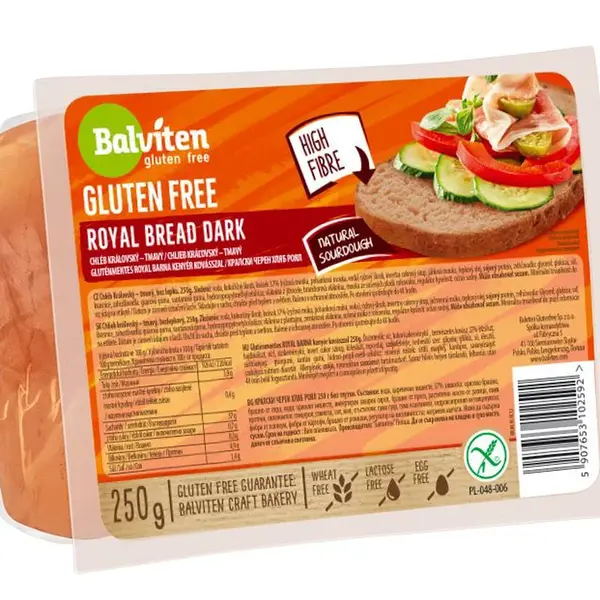 Balviten Royal Dark Bread bezlepkový chléb tmavý krájený 250 g