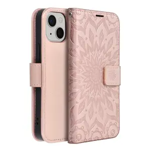 Flipové pouzdro MEZZO Book case pro Apple iPhone 15 Pro, mandala rose gold