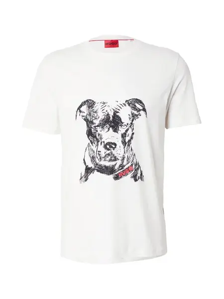 HUGO Tričko 'Dubrox'  slonová kosť / červená / čierna