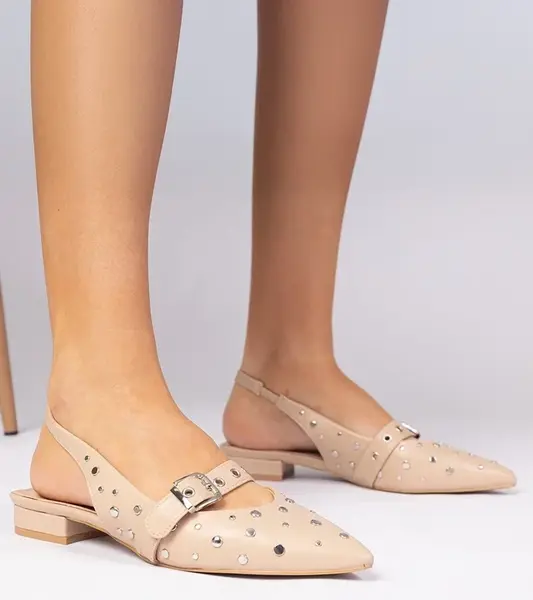 Gemre Beige women's flat heel slingback pumps Salineo