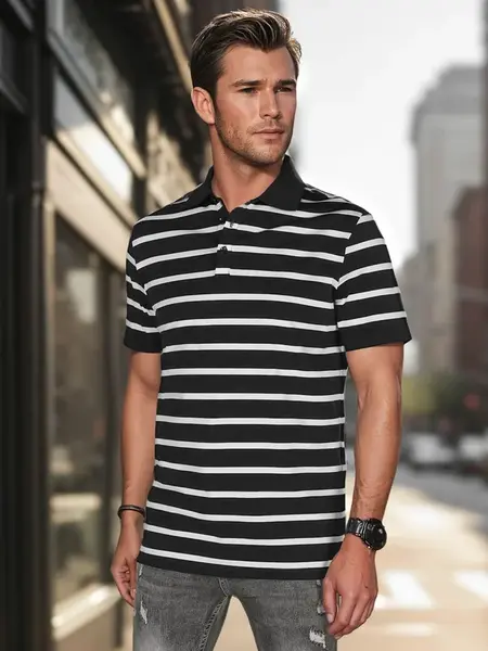 Pánská polo košile v černých proužcích