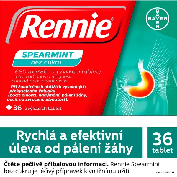 Rennie Spearmint bez cukru 36 žvýkacích tablet
