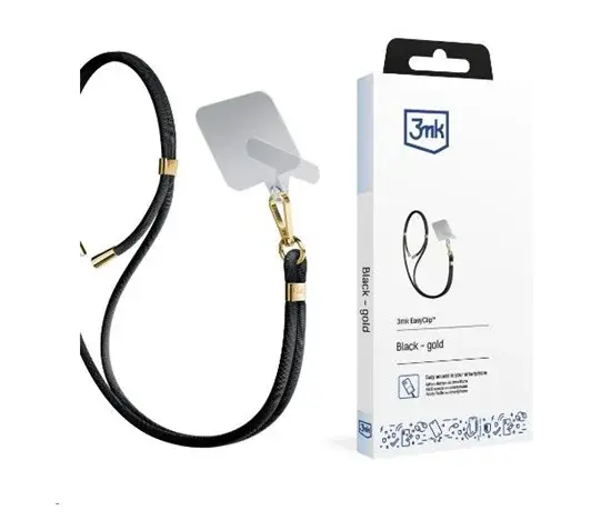 Univerzální šňůrka 3mk EasyClip, černá (zlatá)