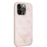 Zadní kryt Guess PU 4G Strass Triangle Metal Logo pro Apple iPhone 15 Pro, pink