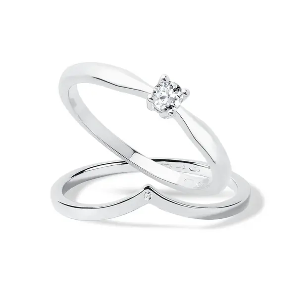 Minimalistický set prstenů s diamanty v bílém zlatě KLENOTA