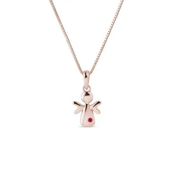 Náhrdelník andílek z růžového zlata s rubínem KLENOTA