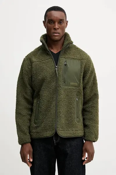 Fleecová mikina Tommy Hilfiger pánská, zelená barva, hladká, MW0MW40420