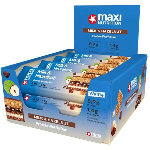 MaxiNutrition Waffle Protein Bar proteinová tyčinka příchuť Milk and Hazelnut 12x40 g
