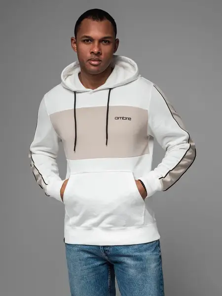 Ombre Men's cotton hoodie with contrasting elements - white